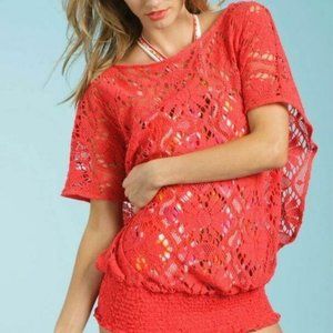 Trina Turk Kuta Crochet Papaya Caftan Swim Cover Up SZ S/M